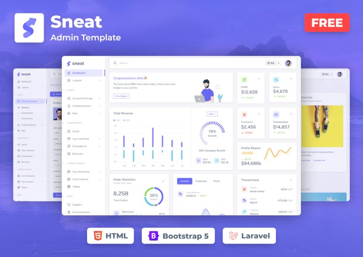 Sneat – Open Source Bootstrap 5 HTML Laravel Admin Template