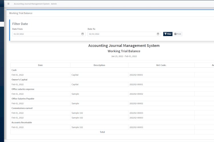 Accounting Journal Management System with Trial Balance in PHP Free Source Code