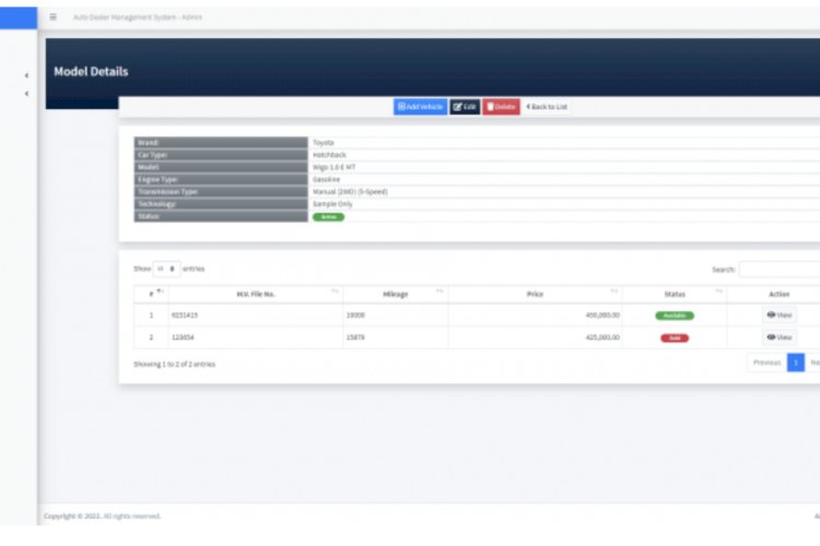 Auto Dealer Management System in PHP/OOP Free Source Code