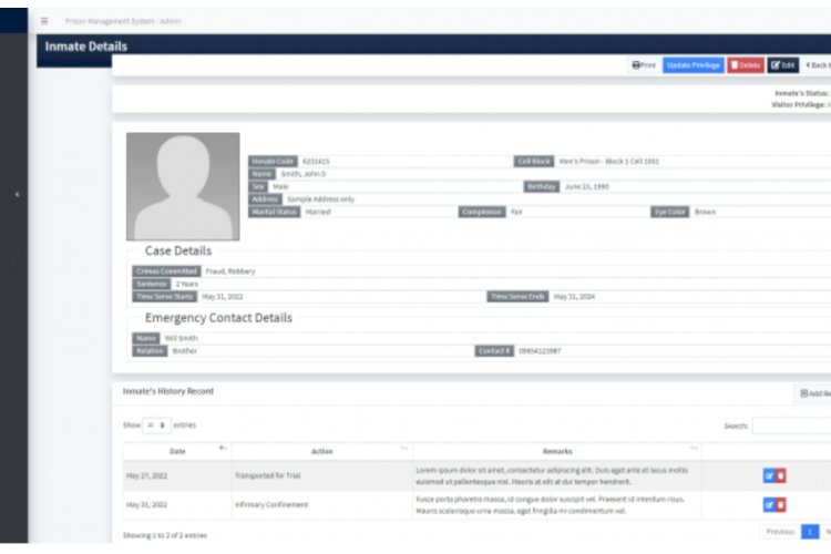 Prison Management System in PHP/OOP Free Source Code